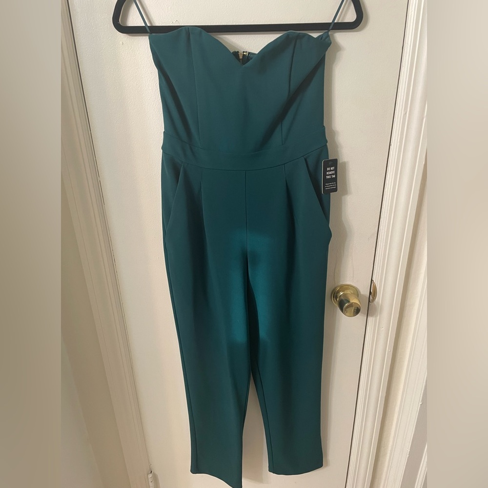 Express Size 4 Green Strapless Jumpsuit